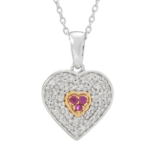Diamond Treasures 0.51ctw Diamond & Burmese Ruby "Two Hearts" Pendant w/ Chain