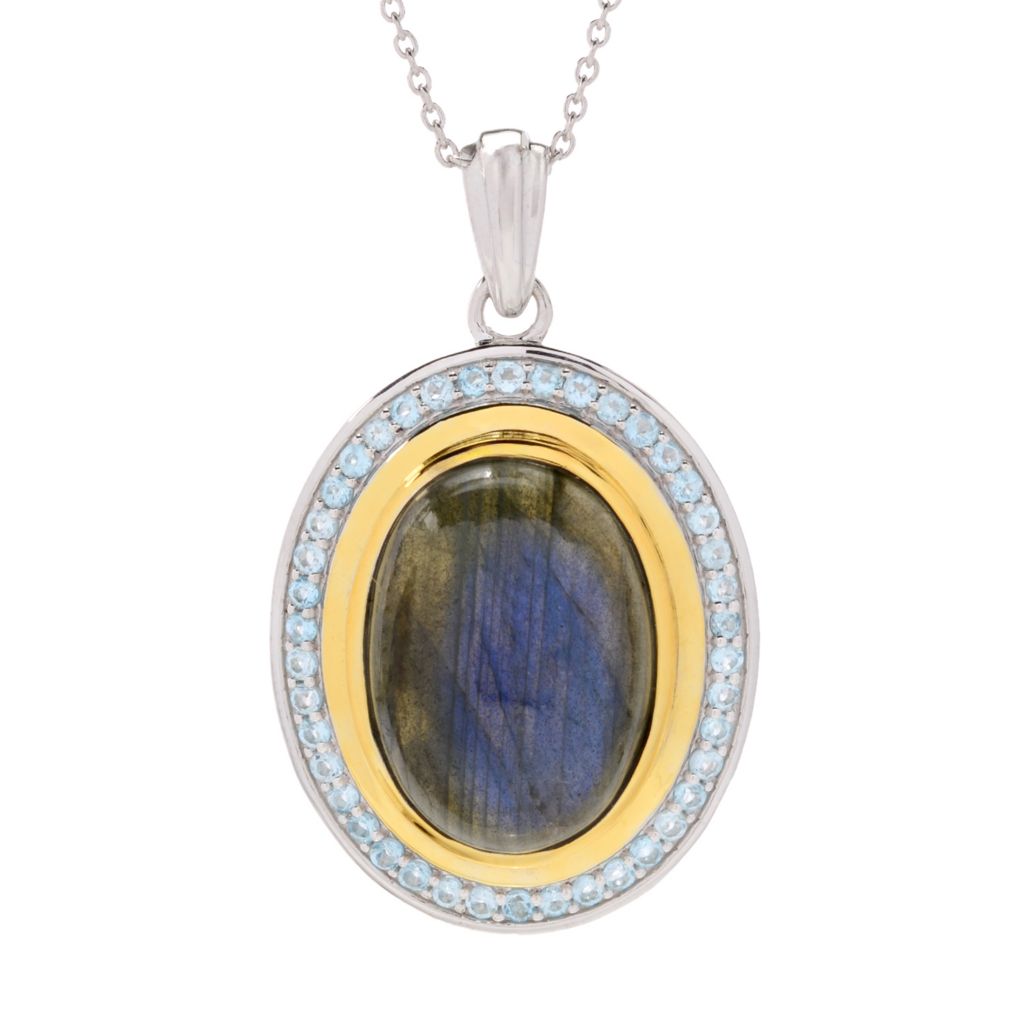 MUSE 18K Gold Accented Choice of 18x13mm Opaque & Faceted Gemstone Pendant
