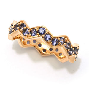 MUSE 18K Gold Plated Polished Choice of Gemstone Chevron Stack Band Ring