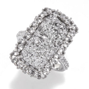 MUSE Sterling Silver 18x9mm Drusy & White Zircon Elongated Ring
