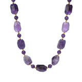 18K Gold Plated 20x15mm Amethyst Nugget & Bead 19.5"+2" Necklace