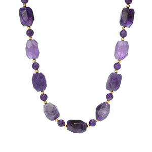 18K Gold Plated 20x15mm Amethyst Nugget & Bead 19.5"+2" Necklace