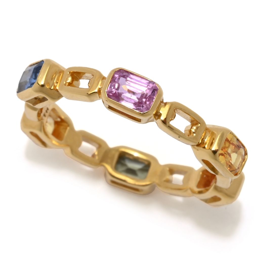 18K Gold Plated 2.37ctw Octagon Multi Sapphire Open Link Ring