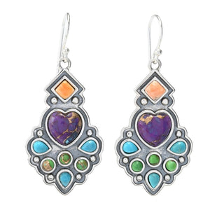 Southwest Elements "Statements" Spiny Oyster & Turquoise Drop Earrings