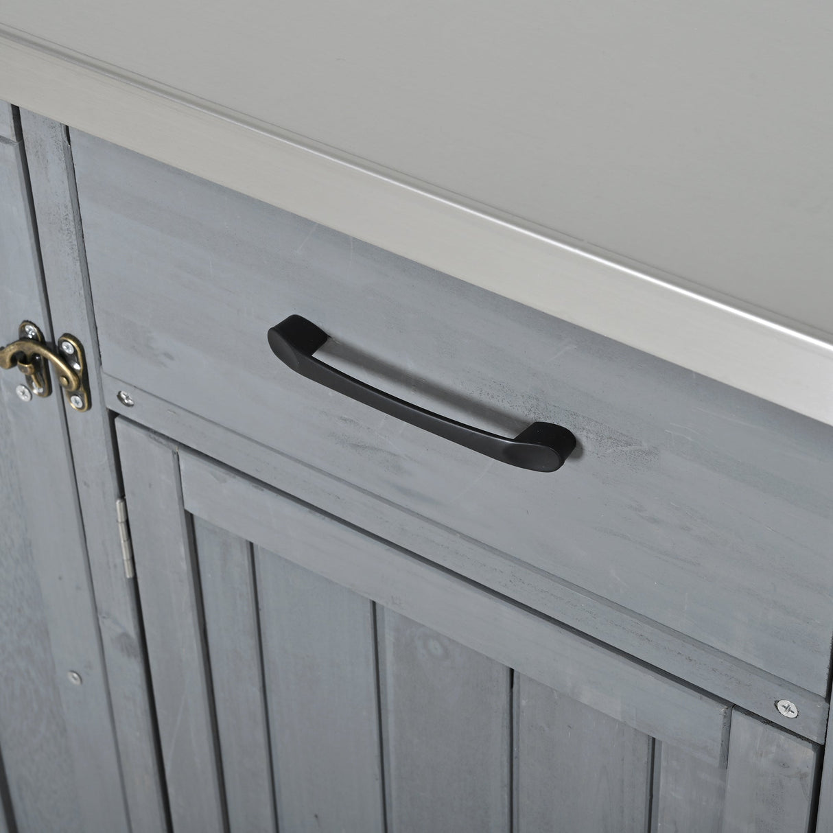 Outdoor Kitchen Island Fir Wood Prep Station with Stainless Steel Top