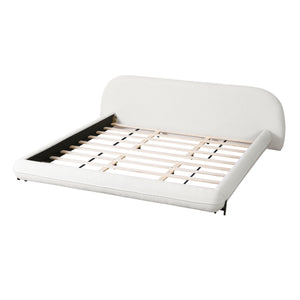 California King Size Bed Frame with Boucle Fabric and Thick Headboard