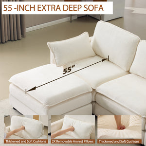 104" Plush Cloud 3 Seater Sofa: Modular Design with Ottoman
