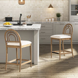 27" Upholstered Counter Stool with Arched Back Wood, Set of 2