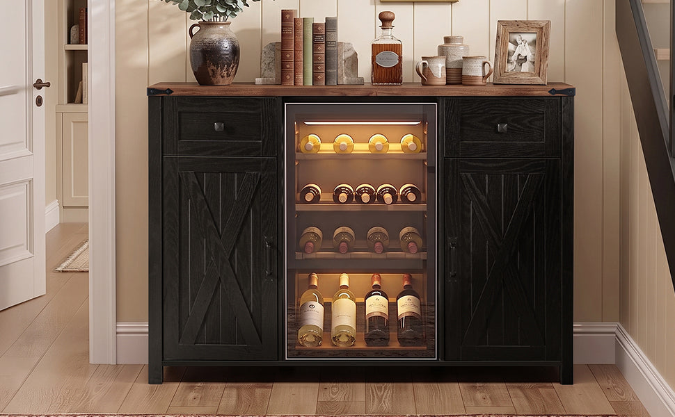 K&K 53.2" Farmhouse Fridge Cabinet with Power Outlet