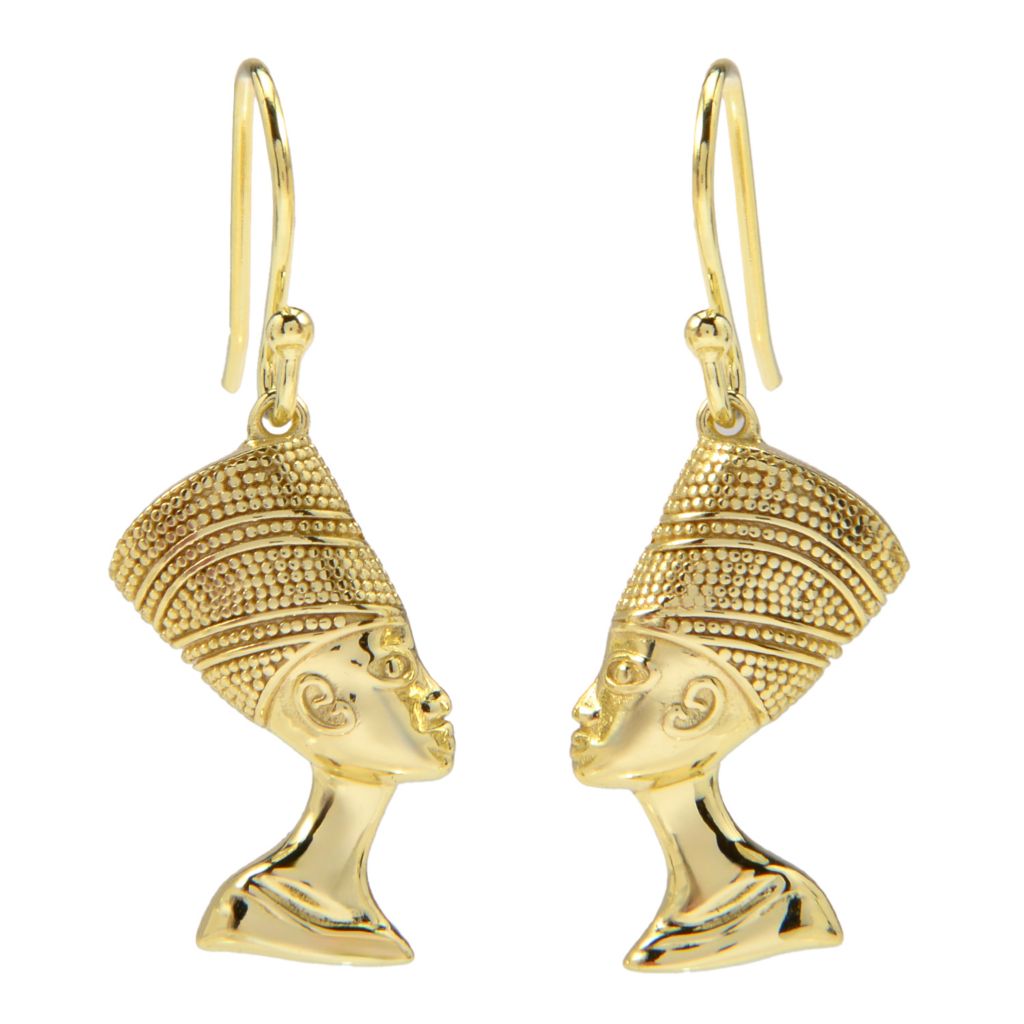 Passport to Egypt 18K Gold Plated Queen Nefertiti French Hook Drop Earrings