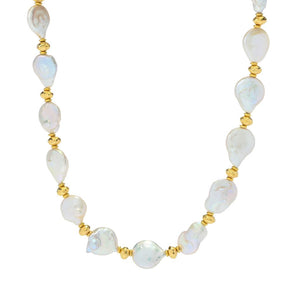 Perlaviva 18K Gold Plated 13.5-15.5mm Keshi Cultured Pearl Necklace