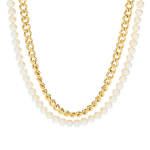 Perlaviva 18K Gold Plated 7-8mm Cultured Pearl Dangle 18" Curb Link Necklace