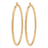 Verona Gioielli 18K Gold Plated Tubing Hammered 2.5" Hoop Earrings
