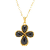 Verona Gioielli 18K Gold Plated 12x8mm Black Onyx Cross Pendant w/ Chain