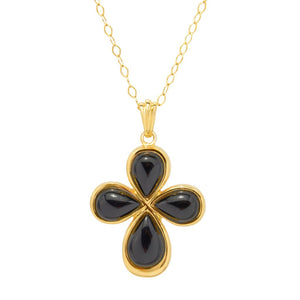Verona Gioielli 18K Gold Plated 12x8mm Black Onyx Cross Pendant w/ Chain