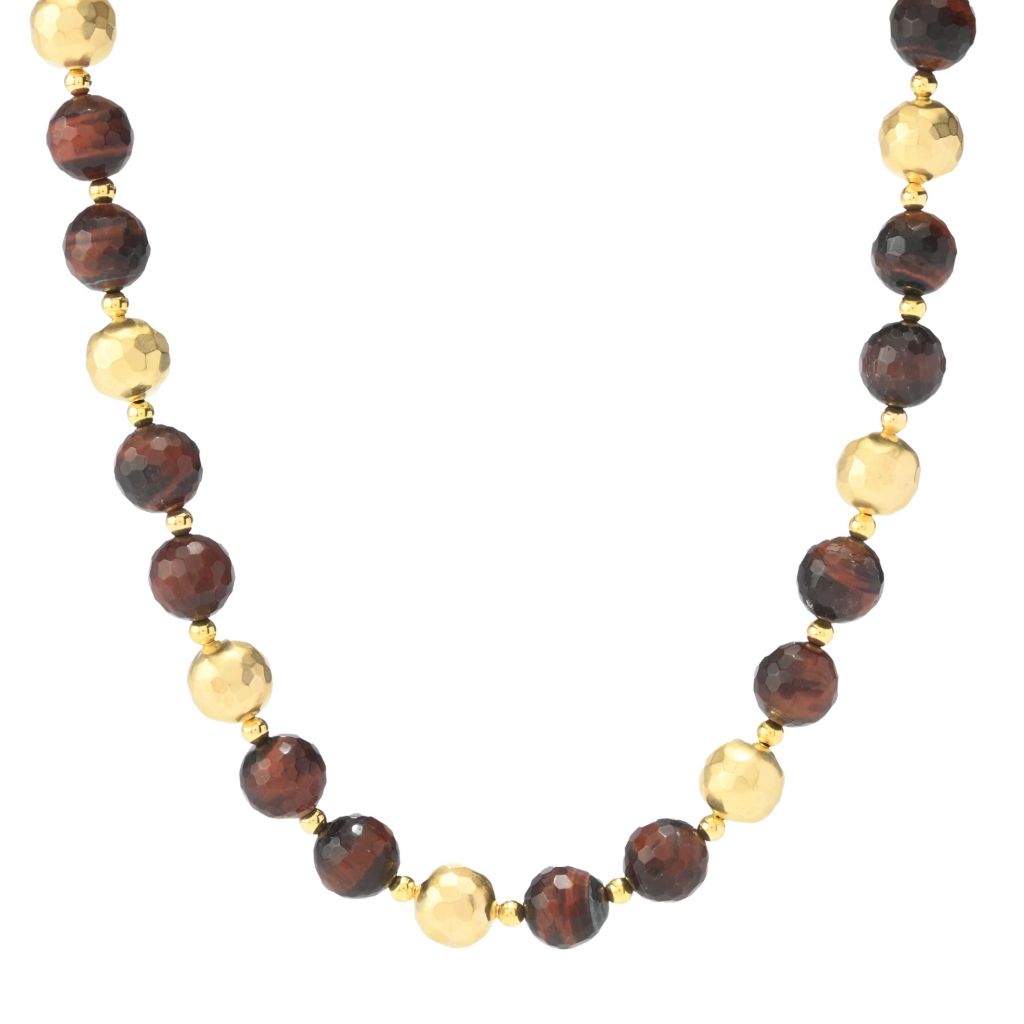 Verona Gioielli 18K Gold Plated Tiger's Eye Faceted Bead 18" Necklace