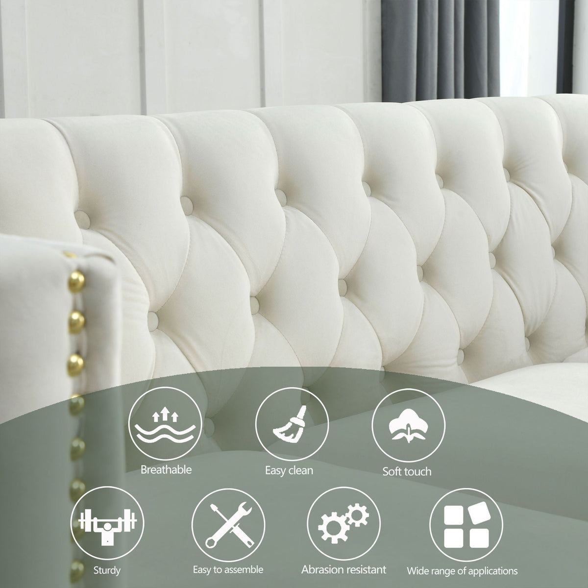Upholstered Couch Sofa With Button Tufting For Living Room