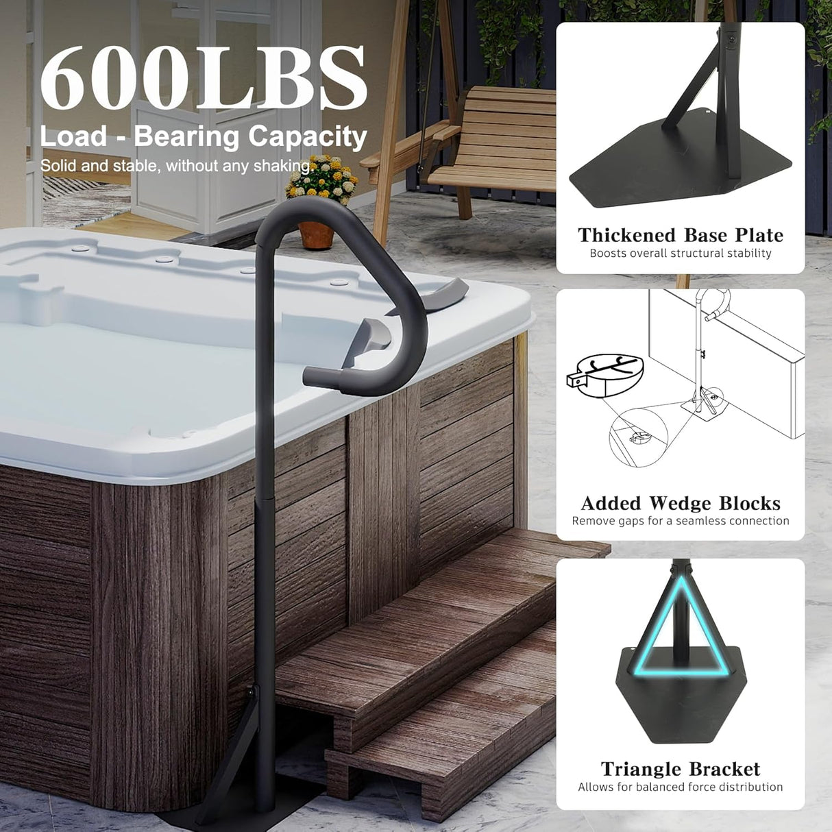 Hot Tub Handrail With Adjustable Height and 360° Swivel