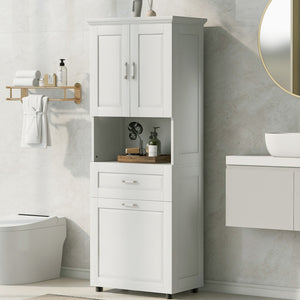 Tall Bathroom Cabinet with Laundry Basket