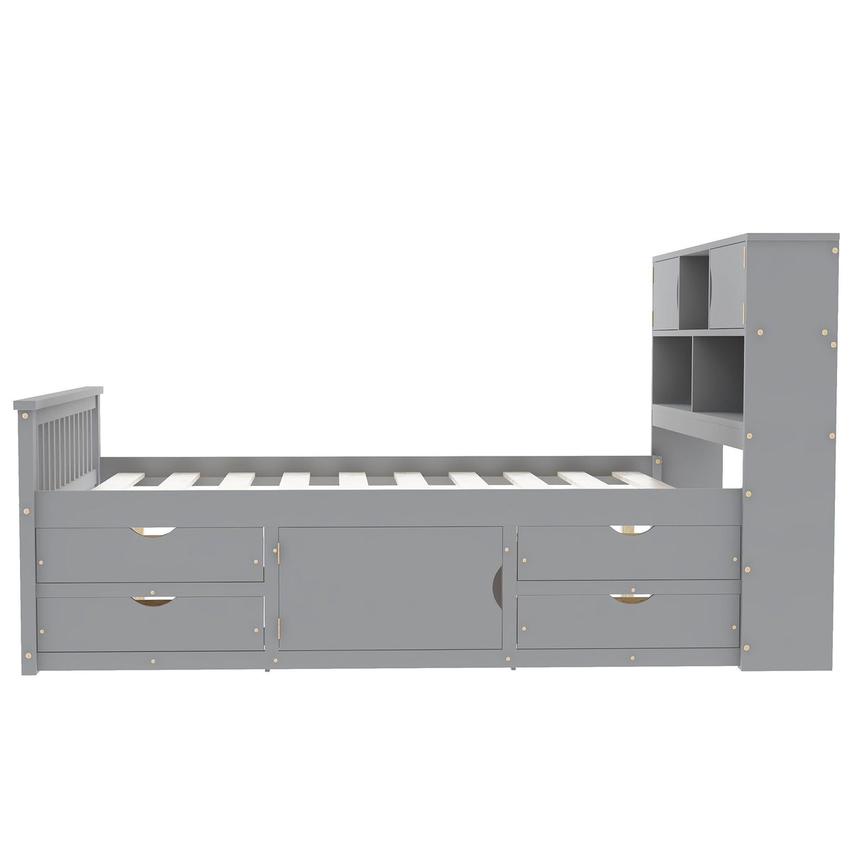 Captain Platform Bed Frame With Bookcase Headboard, 4 Drawers, Storage Shelves