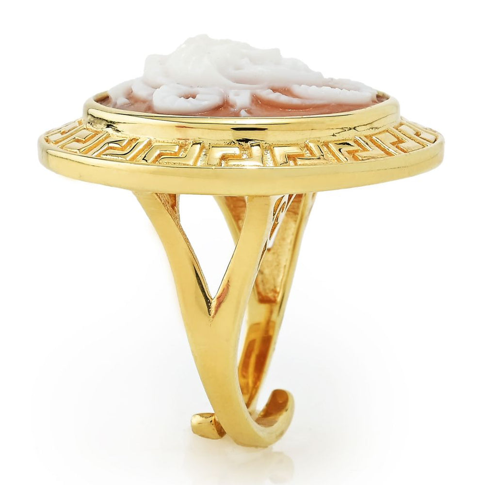 Cameo Italiano "Acropolis" 20mm Medusa Shell Cameo Greek Key Halo Ring