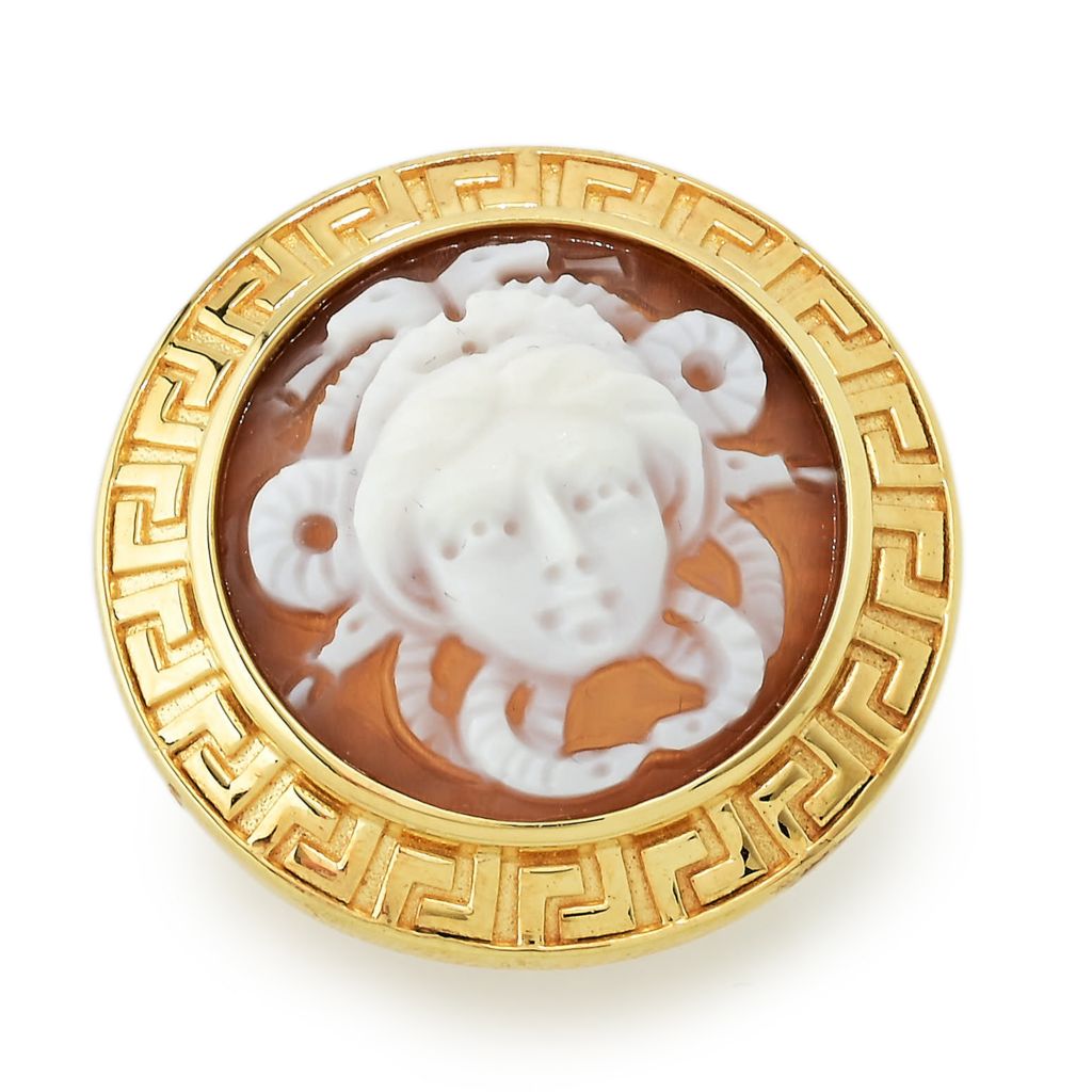Cameo Italiano "Acropolis" 20mm Medusa Shell Cameo Greek Key Halo Ring