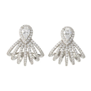 Brilliante Platinum Plated 3.03 DEW Simulated Diamond Ear Cuff Drop Earrings