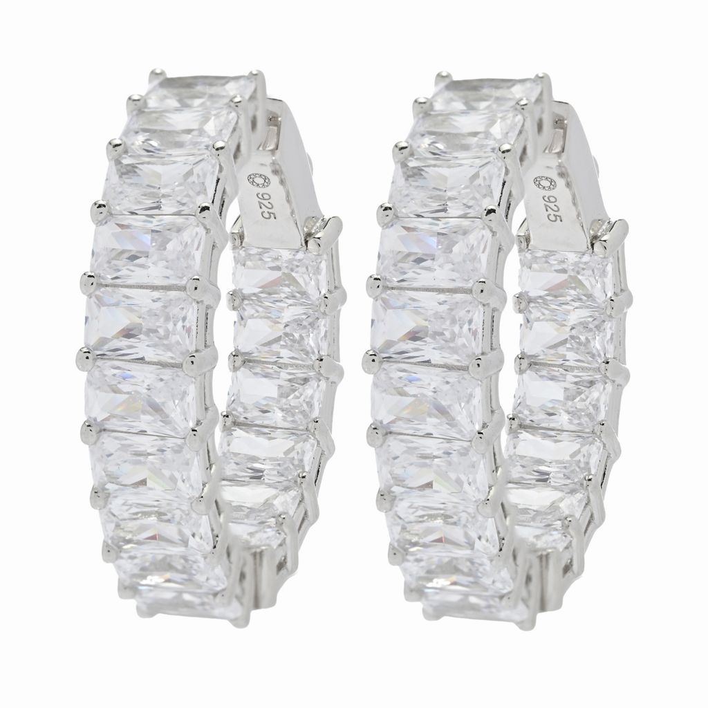 Brilliante Choice of Emerald or Oval Cut Simulated Diamond Hoop Earrings