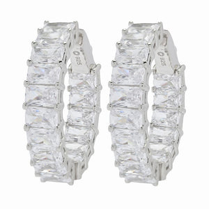 Brilliante Choice of Emerald or Oval Cut Simulated Diamond Hoop Earrings