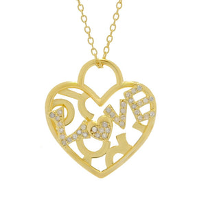 Zoey Blush 18K Gold Plated 0.22ctw Diamond "Love" Mosaic Pendant w/ Chain