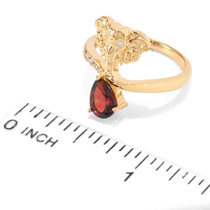 Passport to India Elephant 1.01ctw Red Garnet & Zircon Bypass Ring