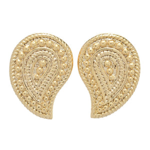 Passport to India 18K Gold Plated Polished Beaded Paisley Stud Earrings