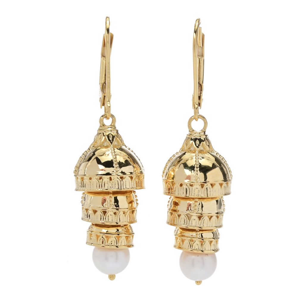 Passport to India "Taj Mahal" 18K Gold Plated Cultured Pearl Drop Earrings