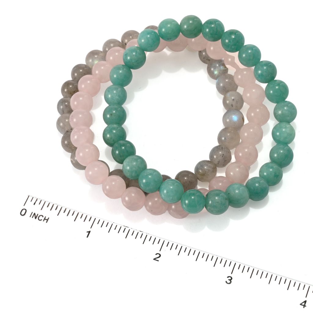 Set of 3 Hand Strung 8mm Gemstone Bead Stretch Bracelets