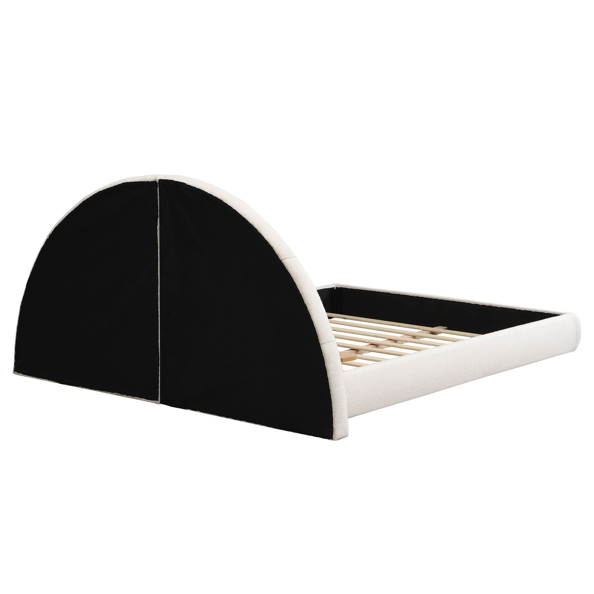 Queen Arched Bed With Small Table, Floor Standing Design - Beige