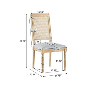 French Country Dining Chair With Rectangular Cane Backrest And Smooth Upholstered Seating