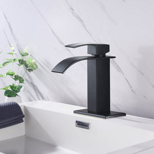 Waterfall Spout Bathroom Sink Single Handle Faucet with Pop-Up Drain