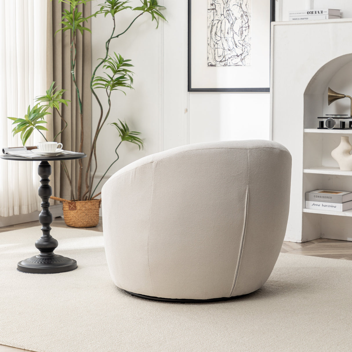 Winnie Modern Teddy Fabric Swivel Barrel Chair