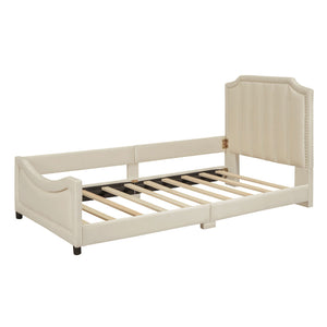 Upholstered Daybed With Classic Stripe Shaped Headboard