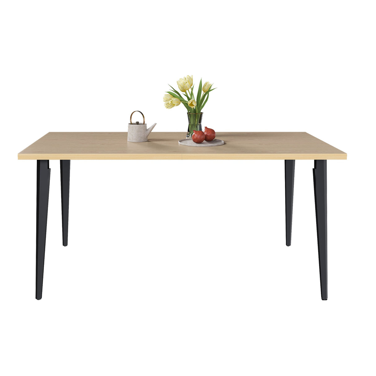 63-inch Modern Dining Table with Wooden Tabletop and Rust-Resistant Iron Legs