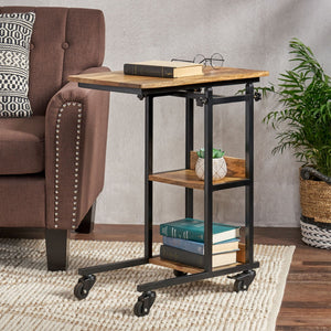 Modern Industrial Bed Laptop Table with C-Shape Design and Adjustable Height - Natural