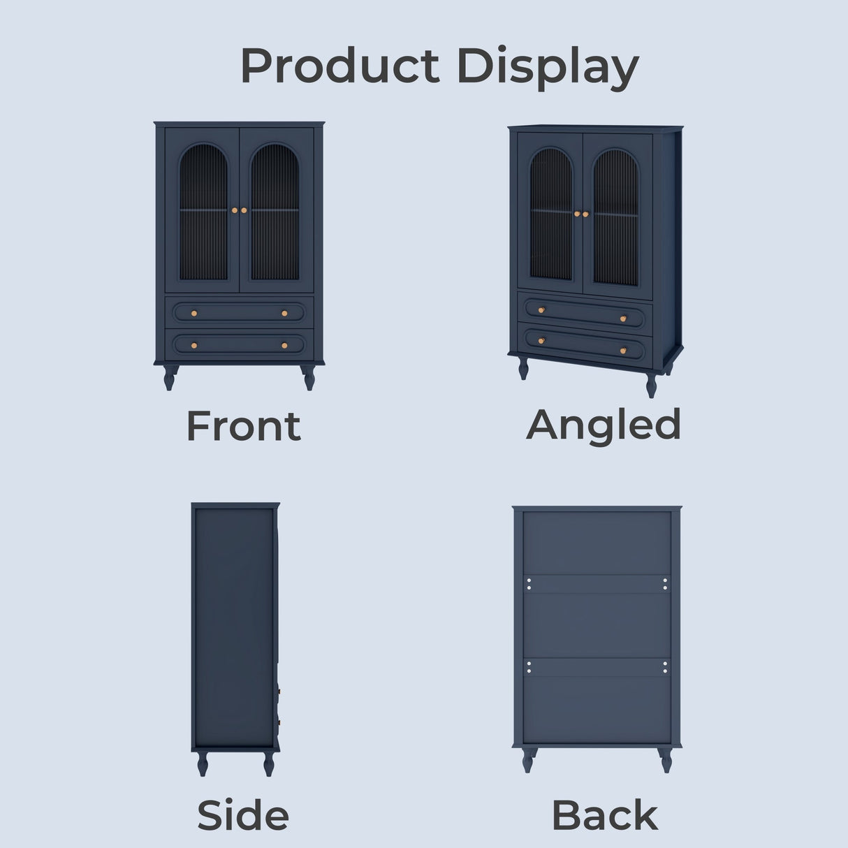 46.5'' Glass Display Cabinet with Ribbed Glass Doors