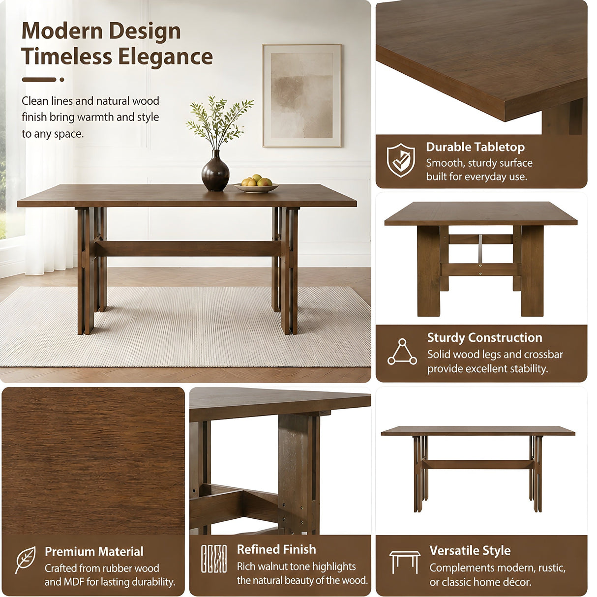7 Pieces Modern Oval Dining Set, Rustic Farmhouse Solid Wood Kitchen Table Set for 6