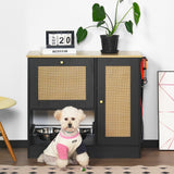 Feeding station with 2 lockers, pet feeding station with 2 elevated dog bowls, black