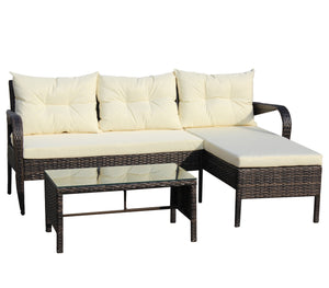 Outdoor Patio Furniture 3-Piece Conversation Set (Beige Cushion)
