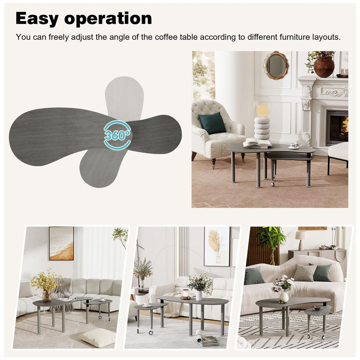 Rotatable Cocktail Table With Solid Legs, 360 Degree Rotating