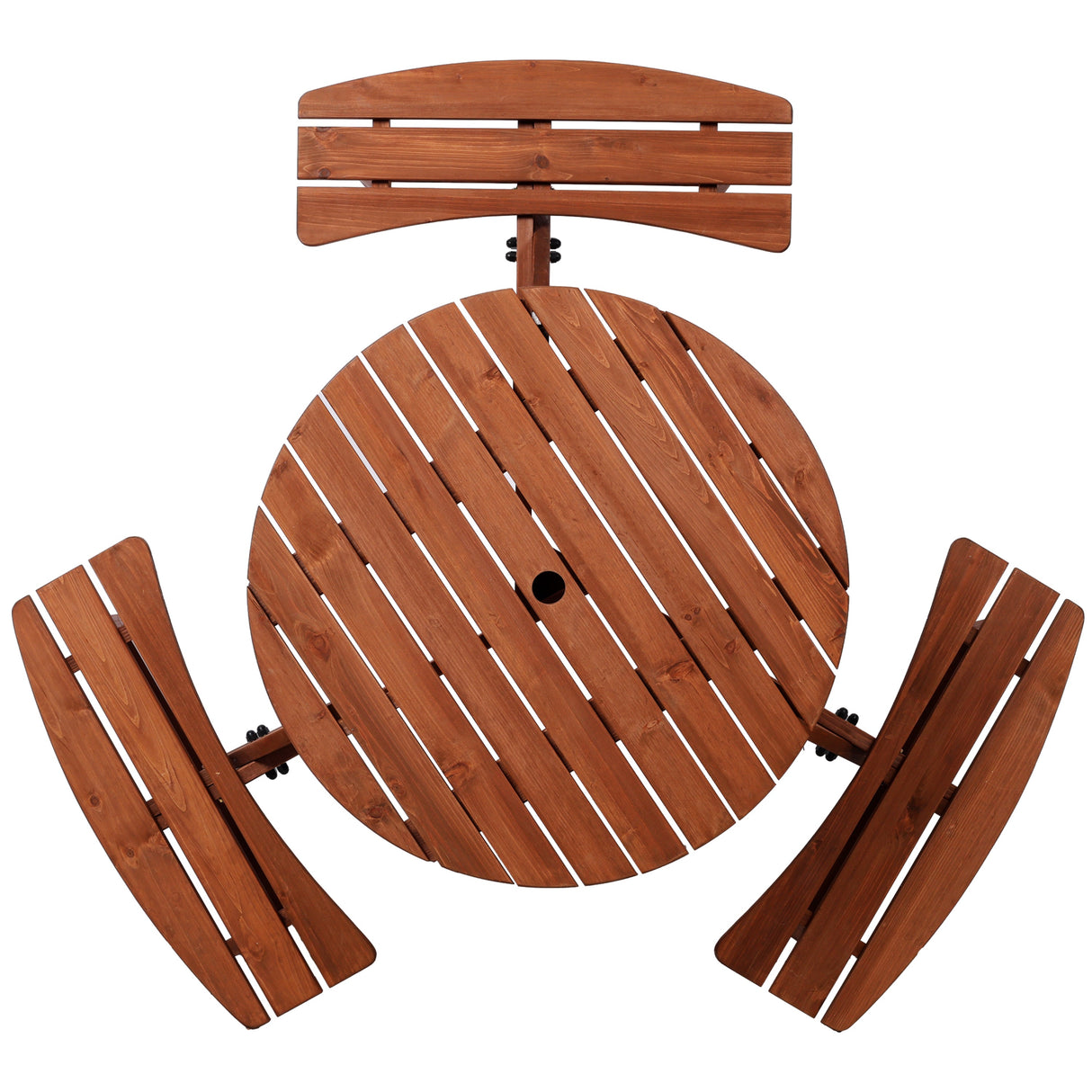 Wooden Kids Picnic Table with 3 Built-in Benches and Umbrella Hole