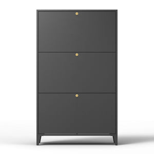 3 Drawer All Steel Shoe Cabinet, Freestanding Storage Organizer With Flip Door