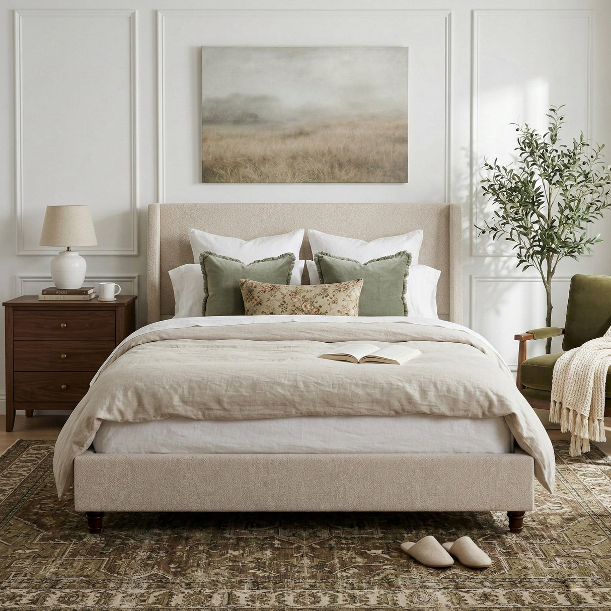 52.7" Tall Wingback Upholstered King Size Platform Bed Frame