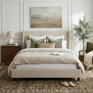52.7" Tall Wingback Upholstered Queen Size Platform Bed Frame